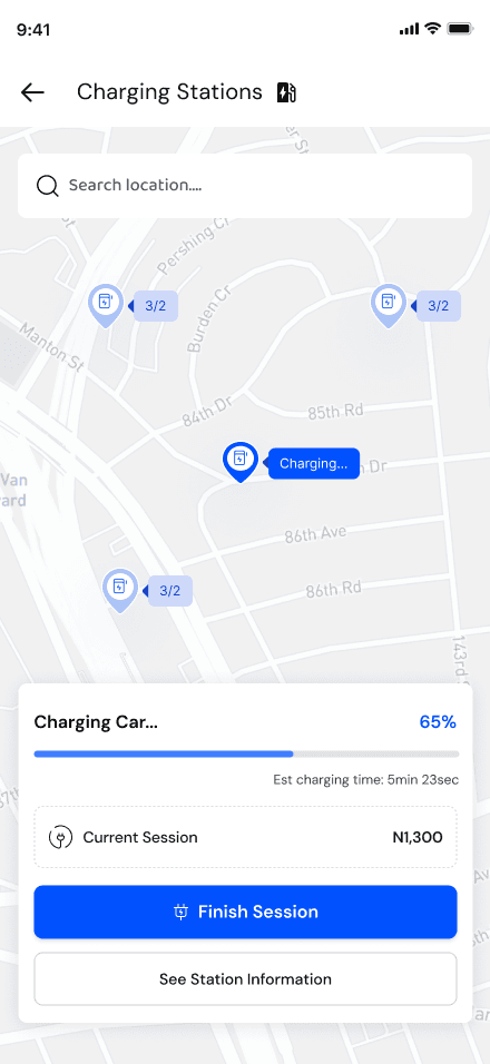 A charging session in progress in the Sonik Drive driver app showing charge percentage and running cost