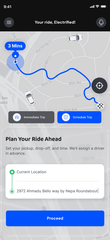 Entering a destination in the Sonik Drive rider app