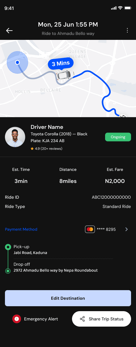 Trip details in the Sonik Drive rider app