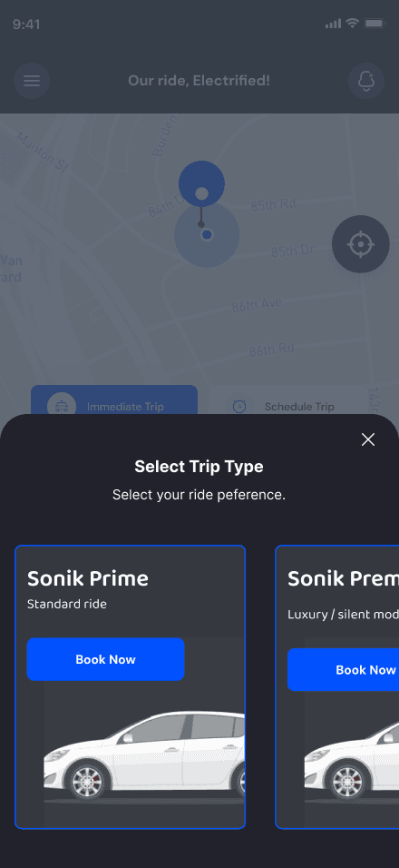 Choosing between Sonik Prime and Sonik Premium in the rider app