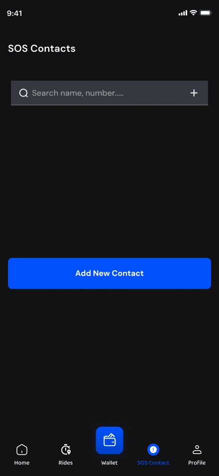 The SOS contact screen in the Sonik Drive rider app